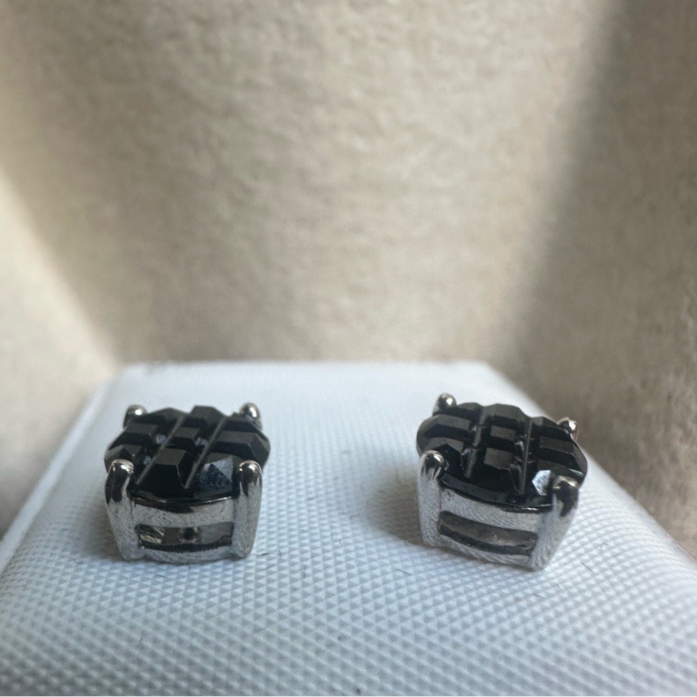 Sterling Silver 925 Stamped Black Onyx Stud Earrings New! Unique Cut - Picture 8 of 16